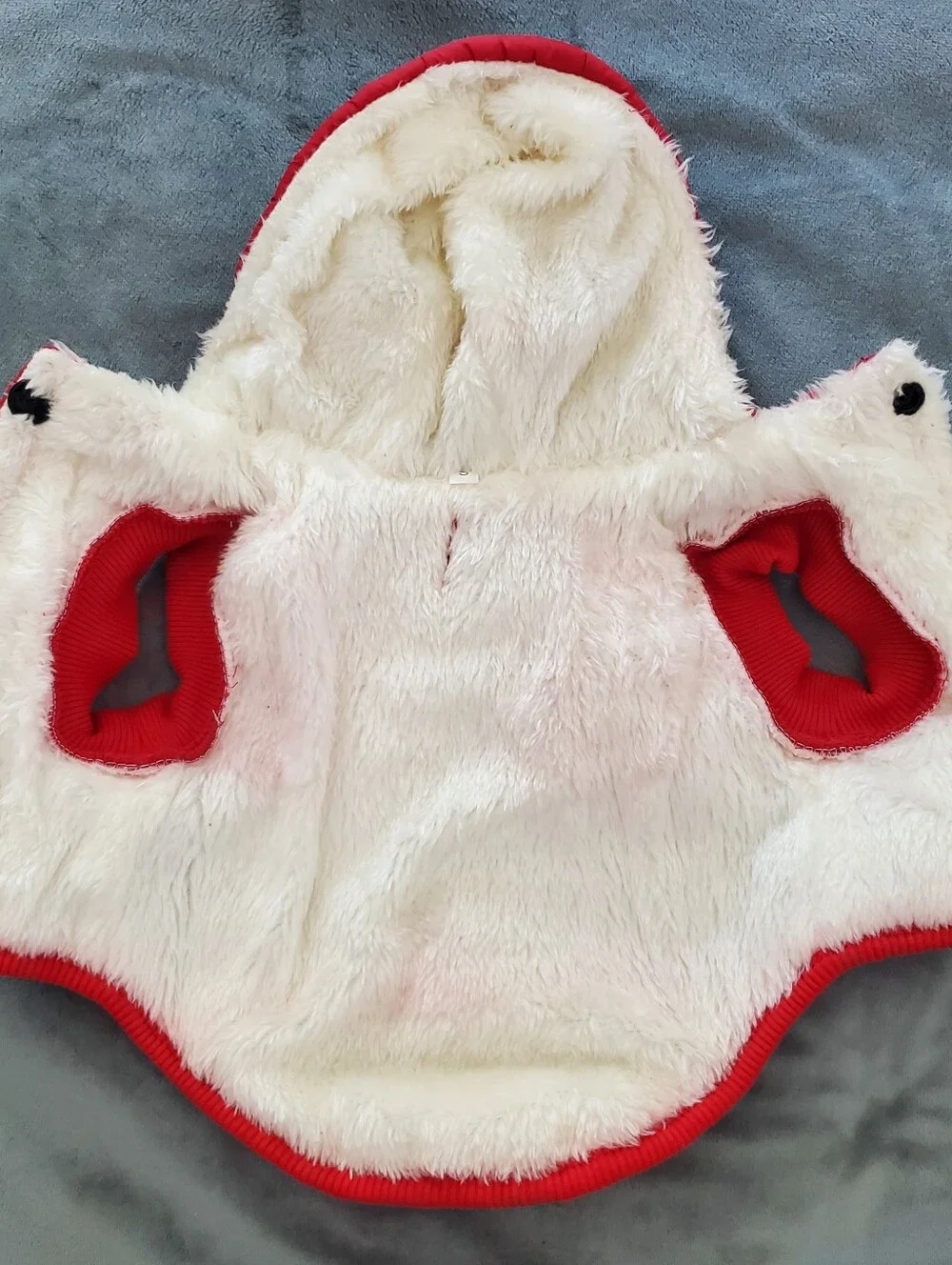Pedgot Small Red and White Dog Jacket with Buttons w/fur Lining